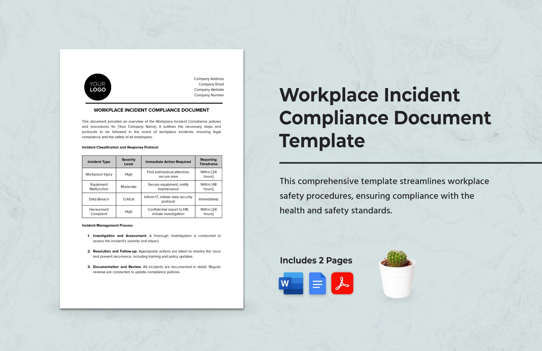 Workplace Incident Compliance Document Template in Word, Google Docs, PDF