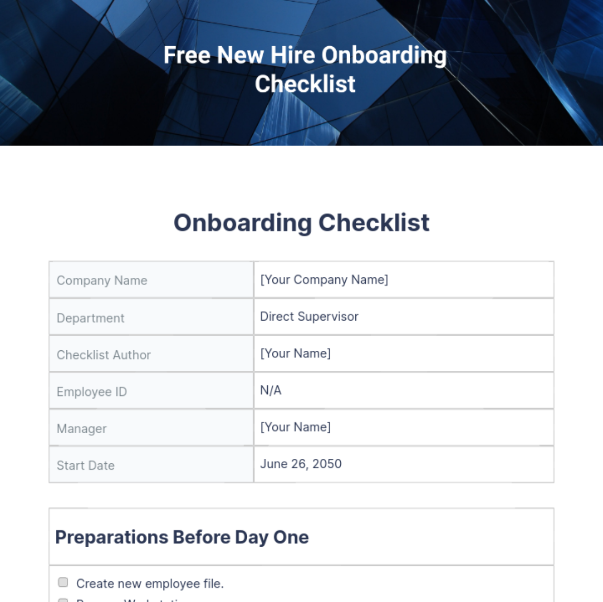 New Hire Onboarding Checklist Template