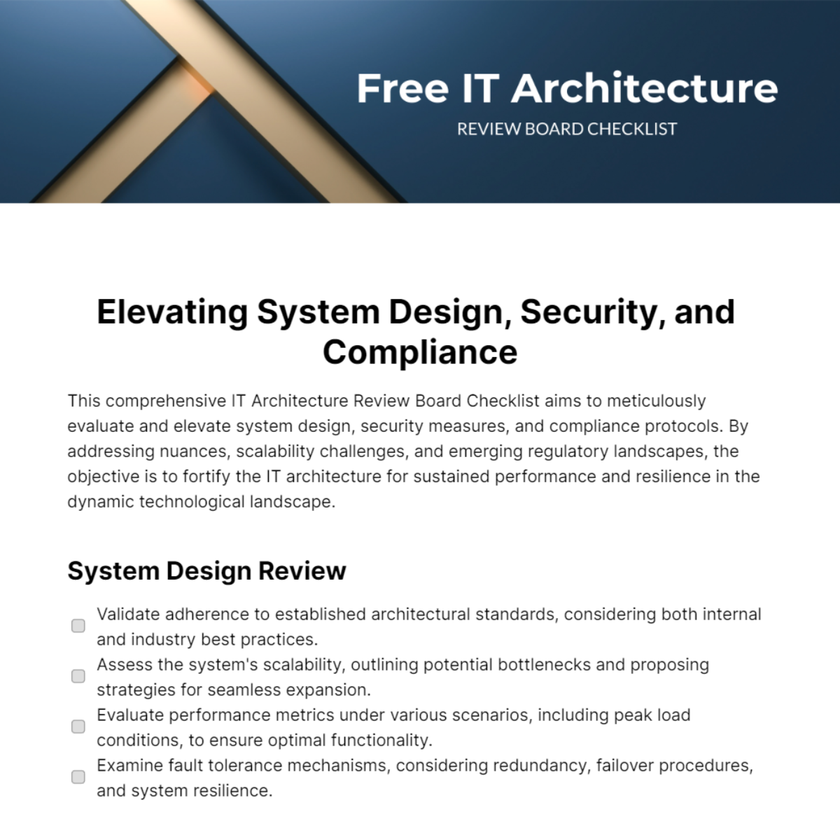 IT Architecture Review Board Checklist Template