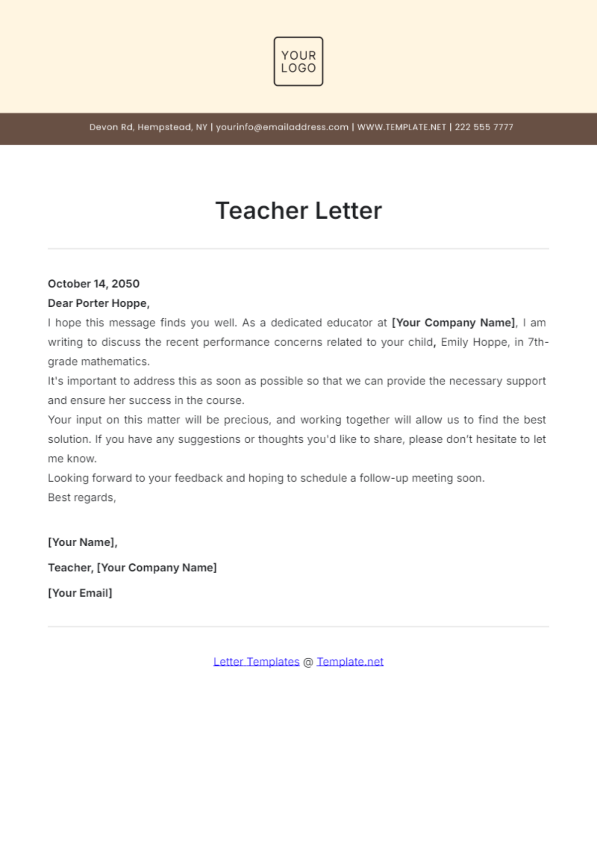 Teacher Letter Template - Edit Online & Download