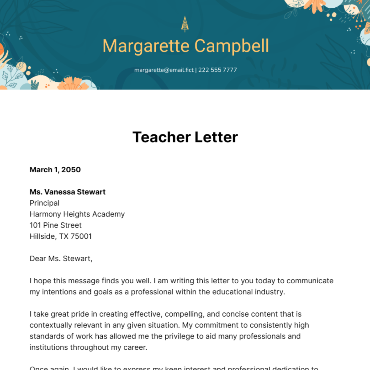 Teacher Letter Template