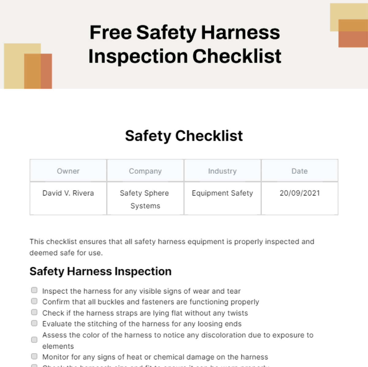 FREE Safety Checklist Edit Online & Download