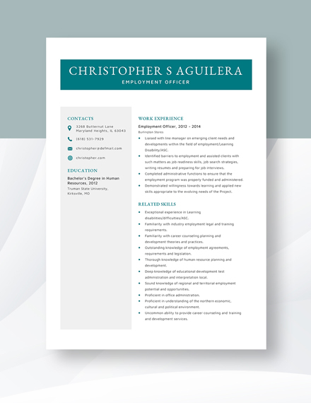 Employment Officer Resume Template