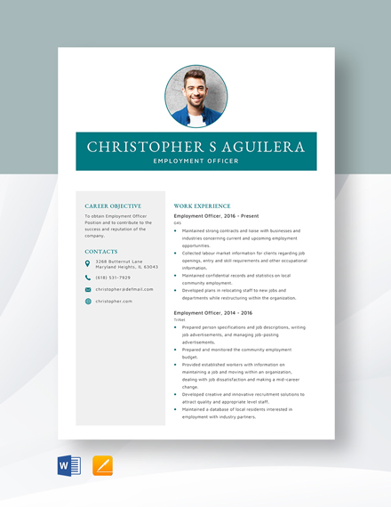 Free Employment Officer Resume Template - Word, Apple Pages