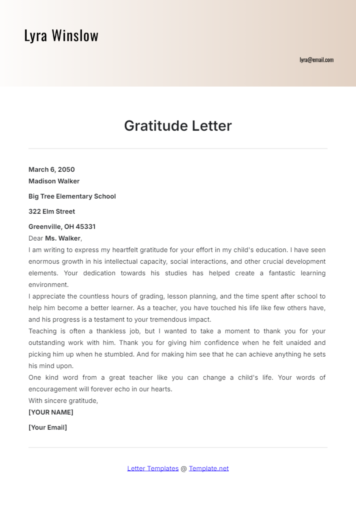 Gratitude Letter Template - Edit Online & Download