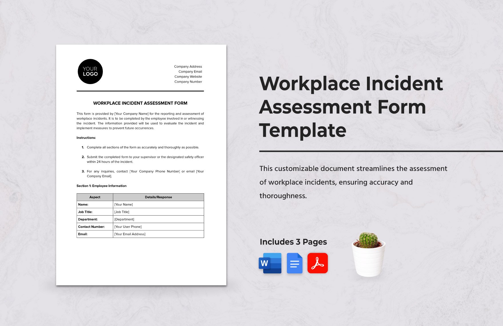 Workplace Incident Assessment Form Template in Word, Google Docs, PDF