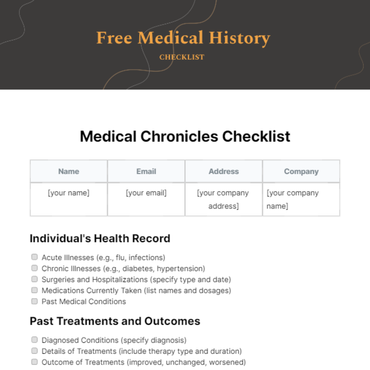 Medical History Checklist Template - Edit Online & Download