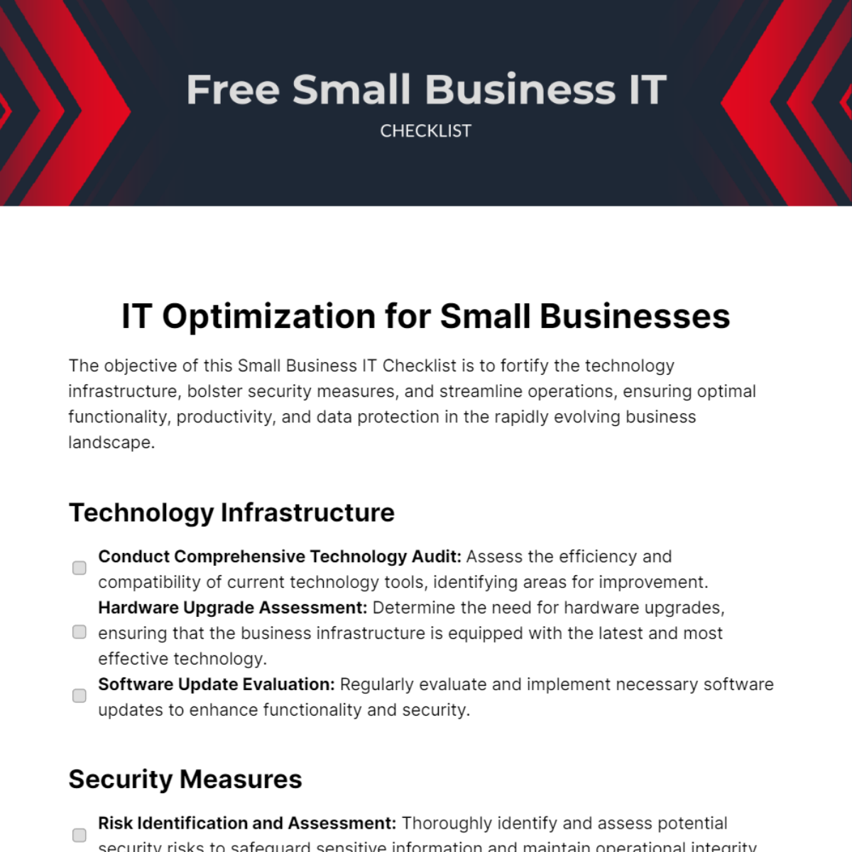 Free Small Business IT Checklist Template