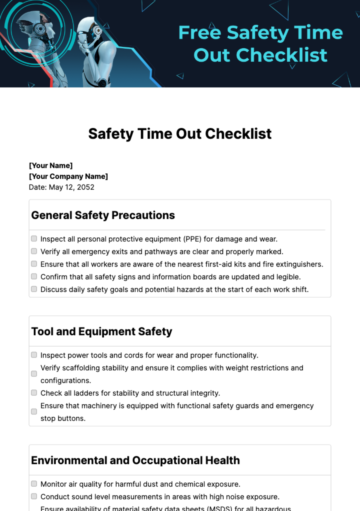 Safety Time Out Checklist Template - Edit Online & Download