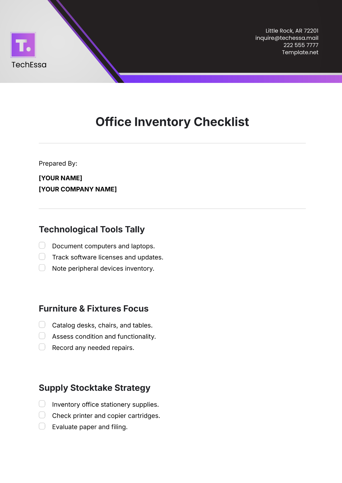 Office Inventory Checklist Template - Edit Online & Download