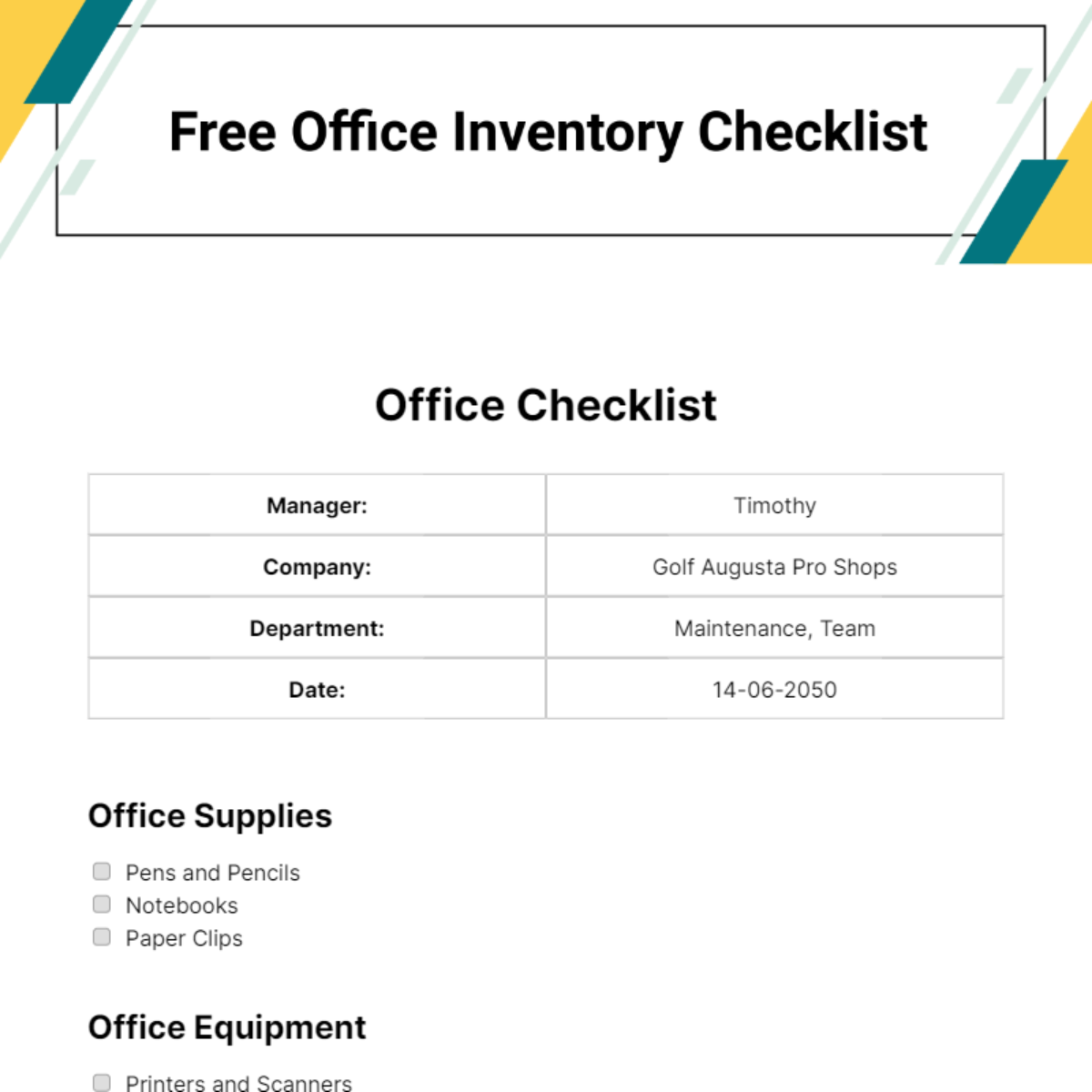 FREE Office Checklist Templates & Examples - Edit Online & Download ...