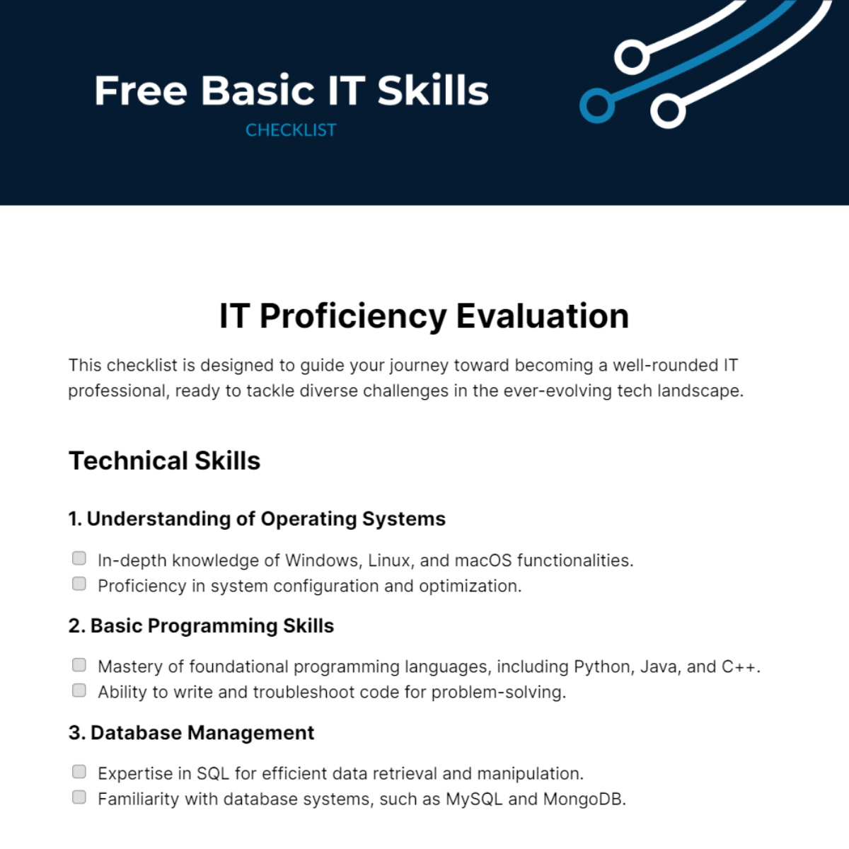 Free Basic IT Skills Checklist Template