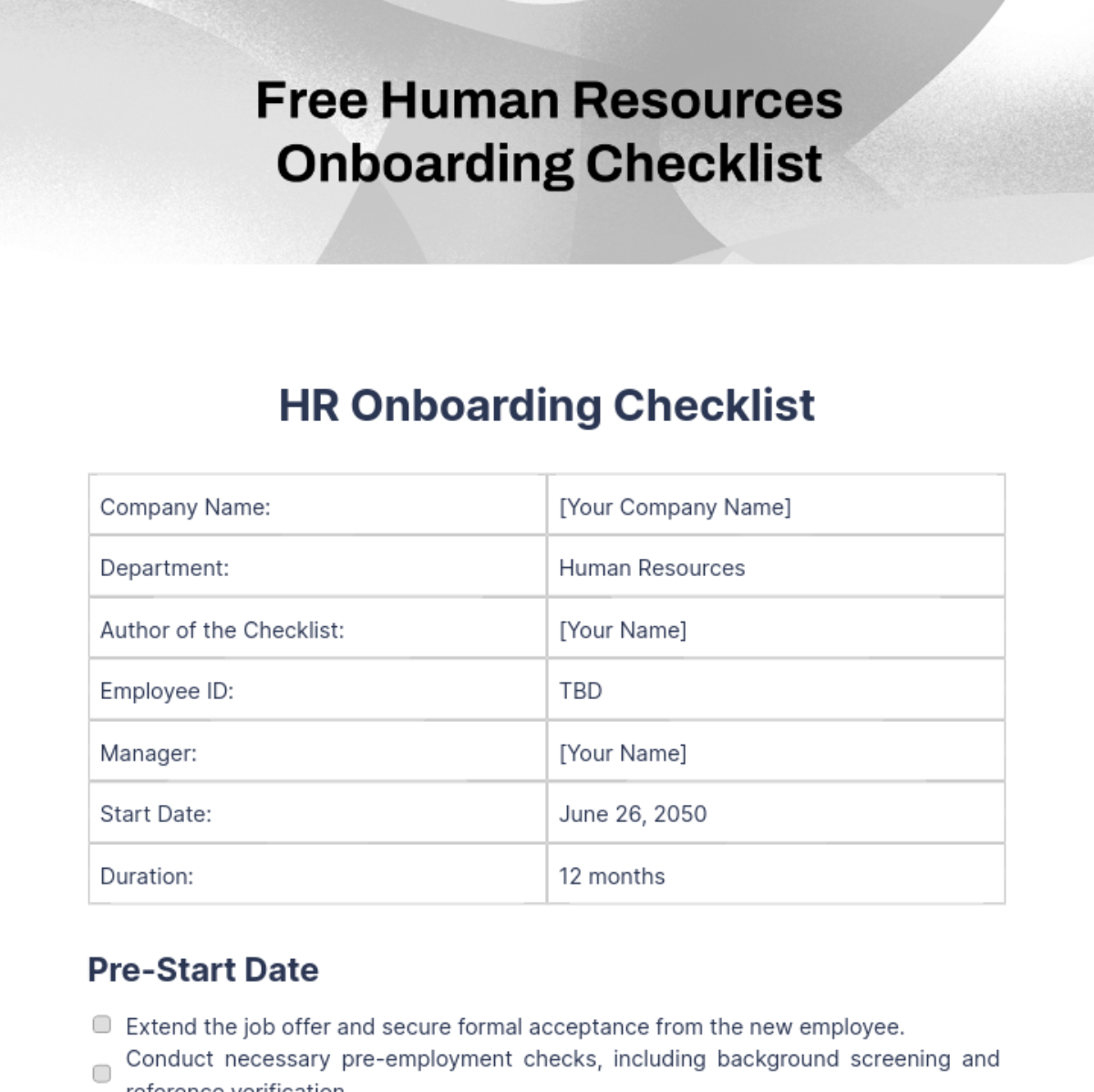Human Resources Onboarding Checklist Template