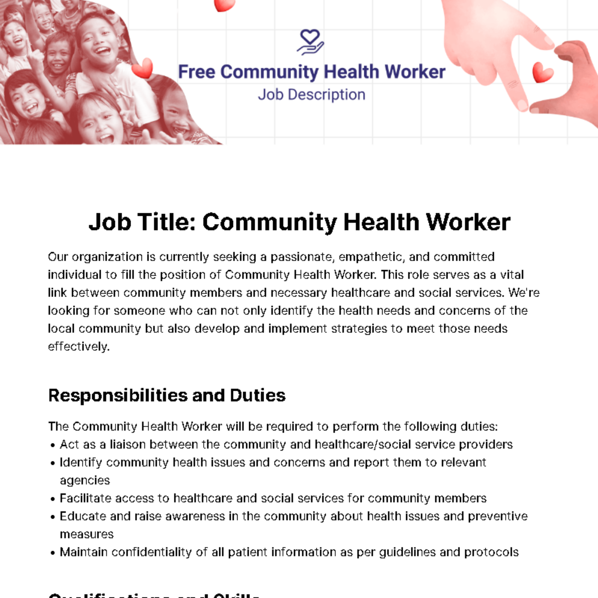 Community Health Worker Job Description Template