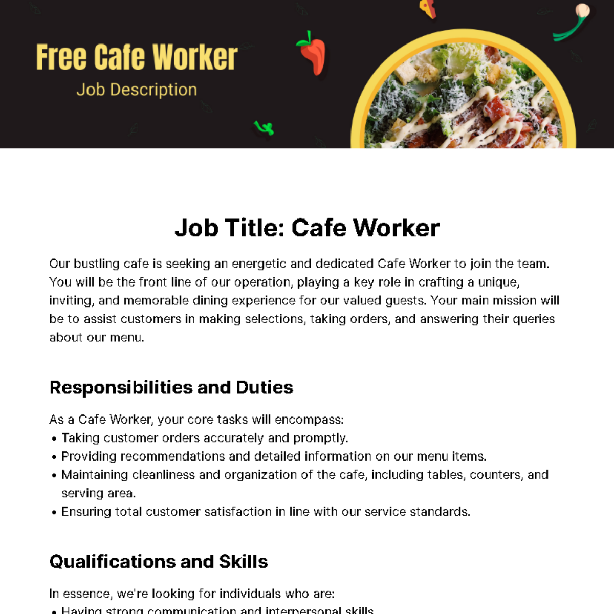 Free Cafe Worker Job Description Template