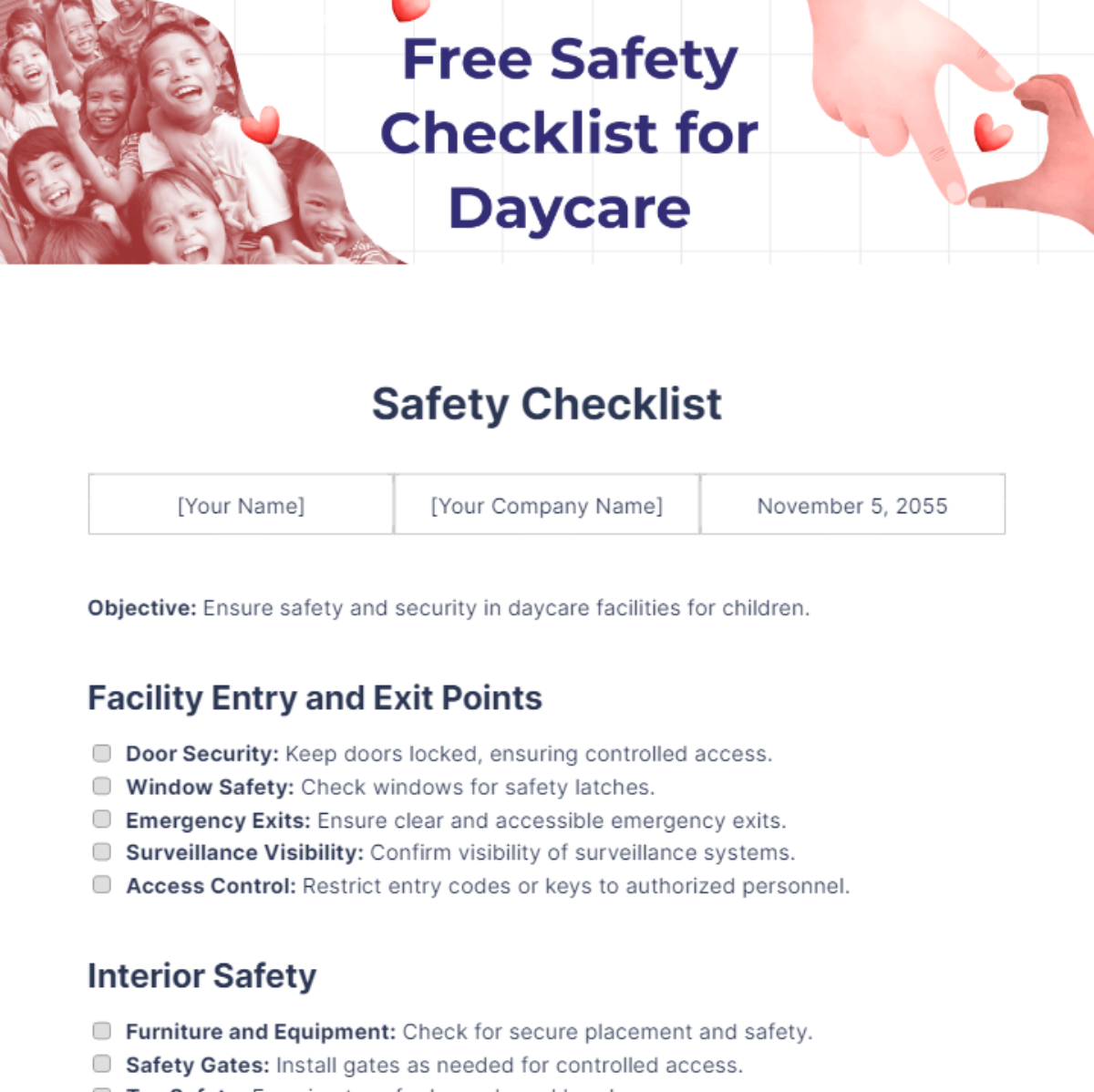 Free Safety Checklist for Daycare Template