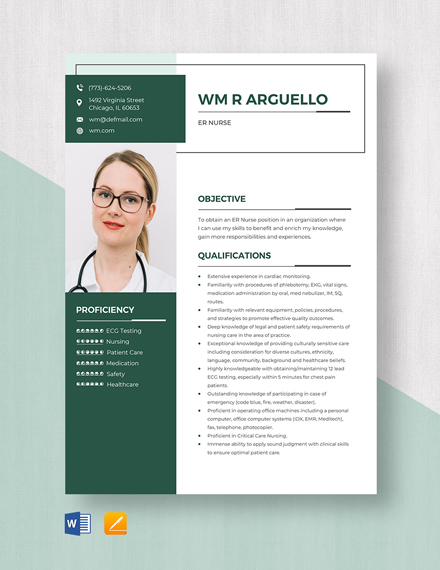 Free ER Nurse Resume Template - Word, Apple Pages