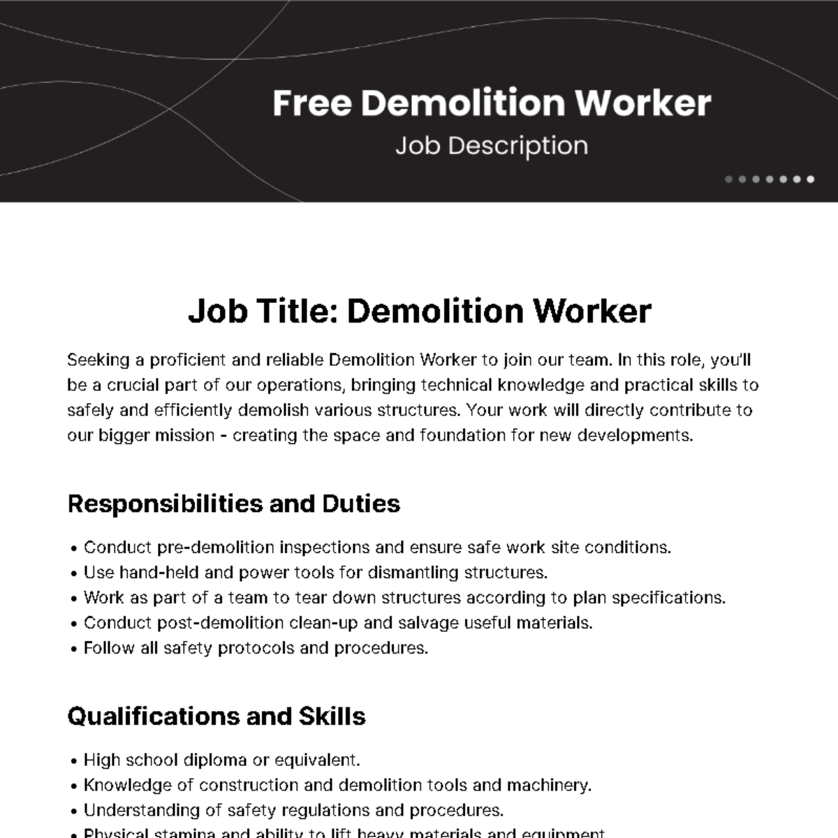 Free Demolition Worker Job Description Template
