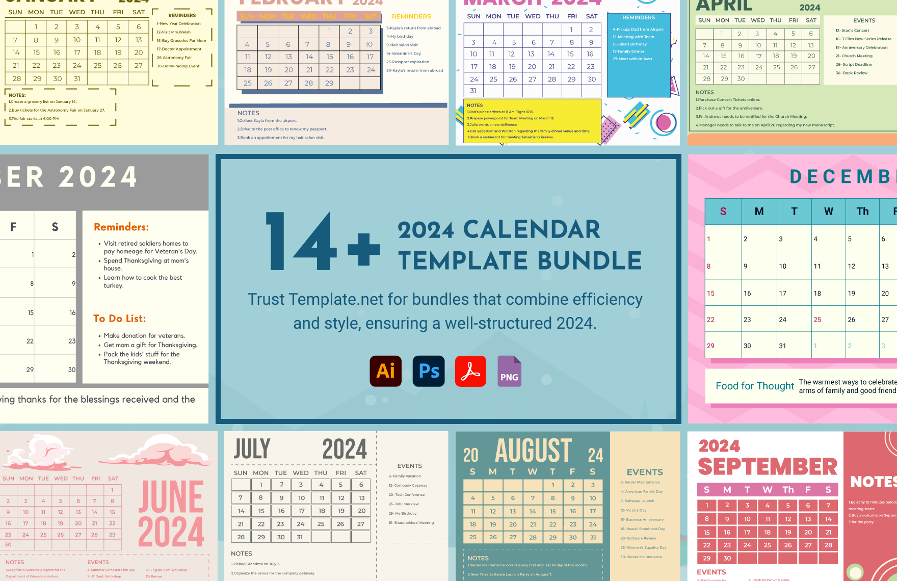 Free 2024 Calendar Template Bundle in PDF, Illustrator, PSD, PNG