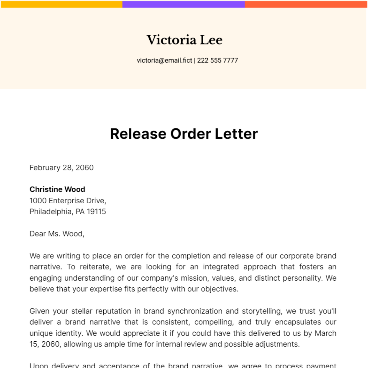 Free Release Order Letter Template
