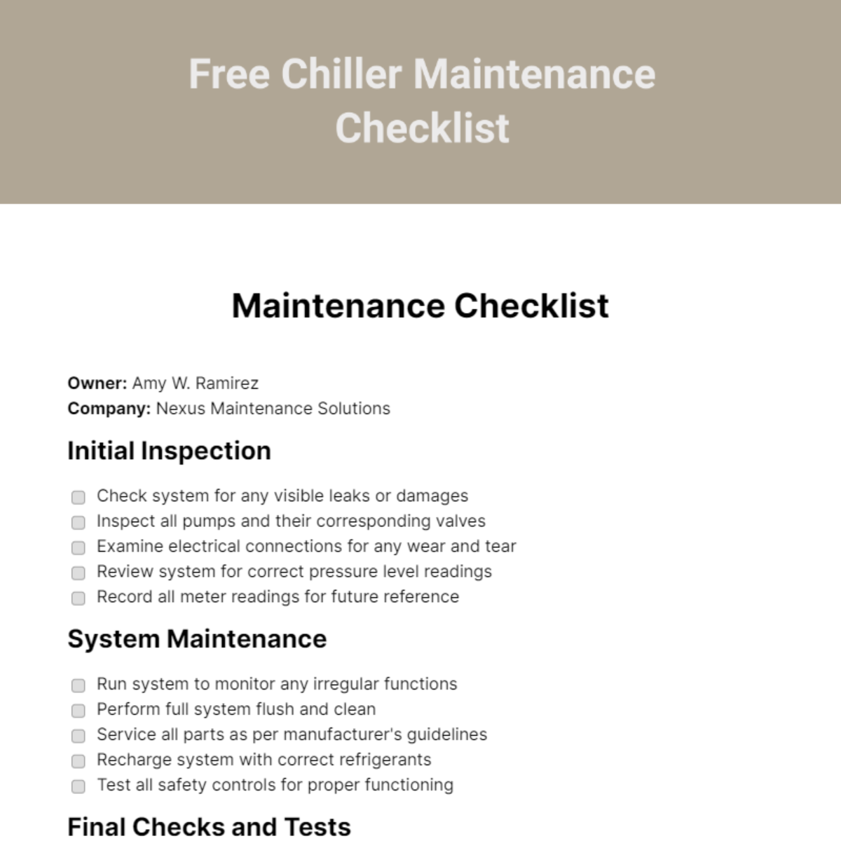 FREE Maintenance Checklist - Edit Online & Download | Template.net