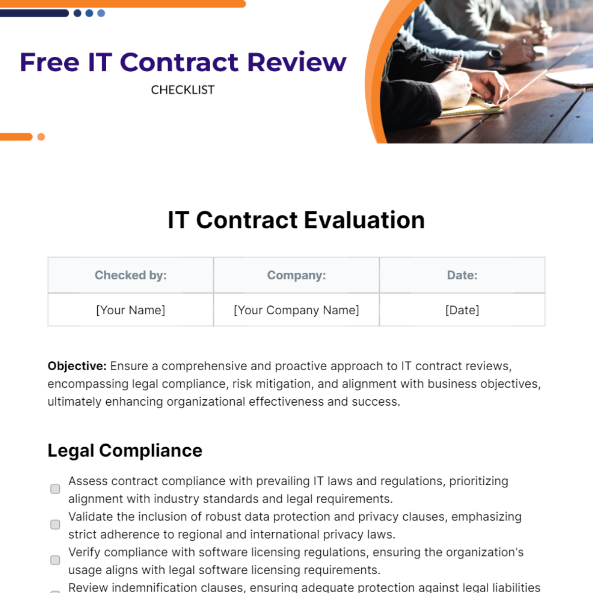 Free IT Contract Review Checklist Template