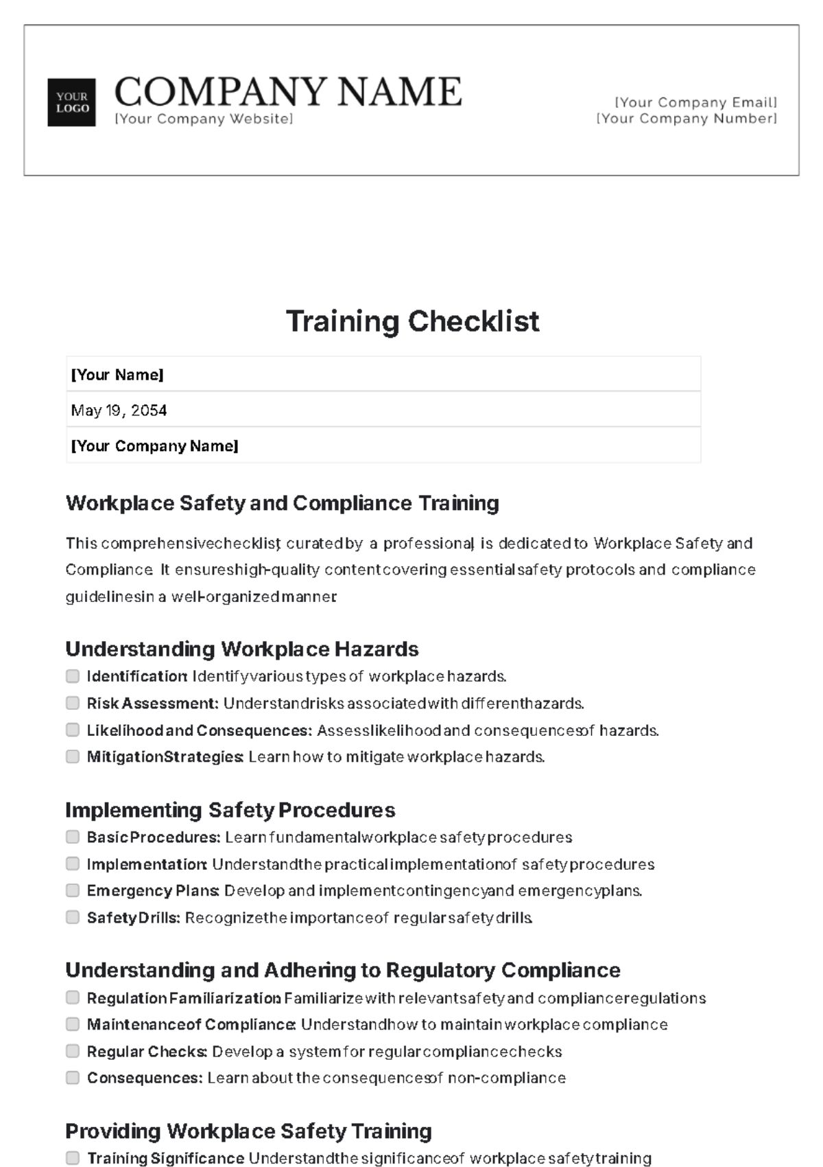 Training Checklist Sample Template - Edit Online & Download