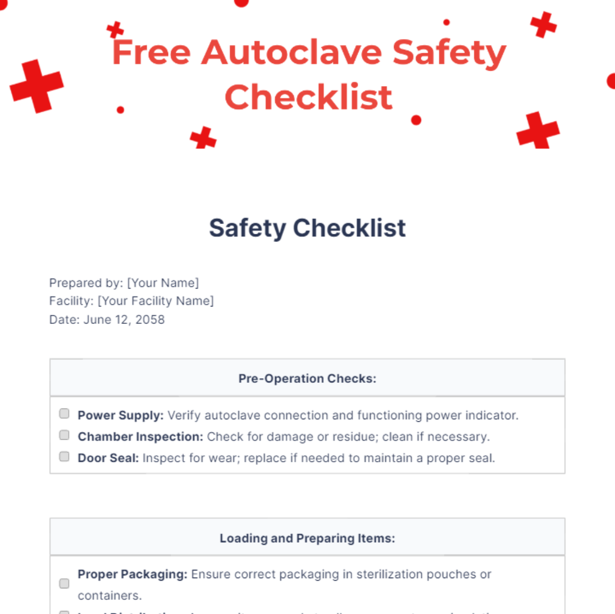 Free Autoclave Safety Checklist Template