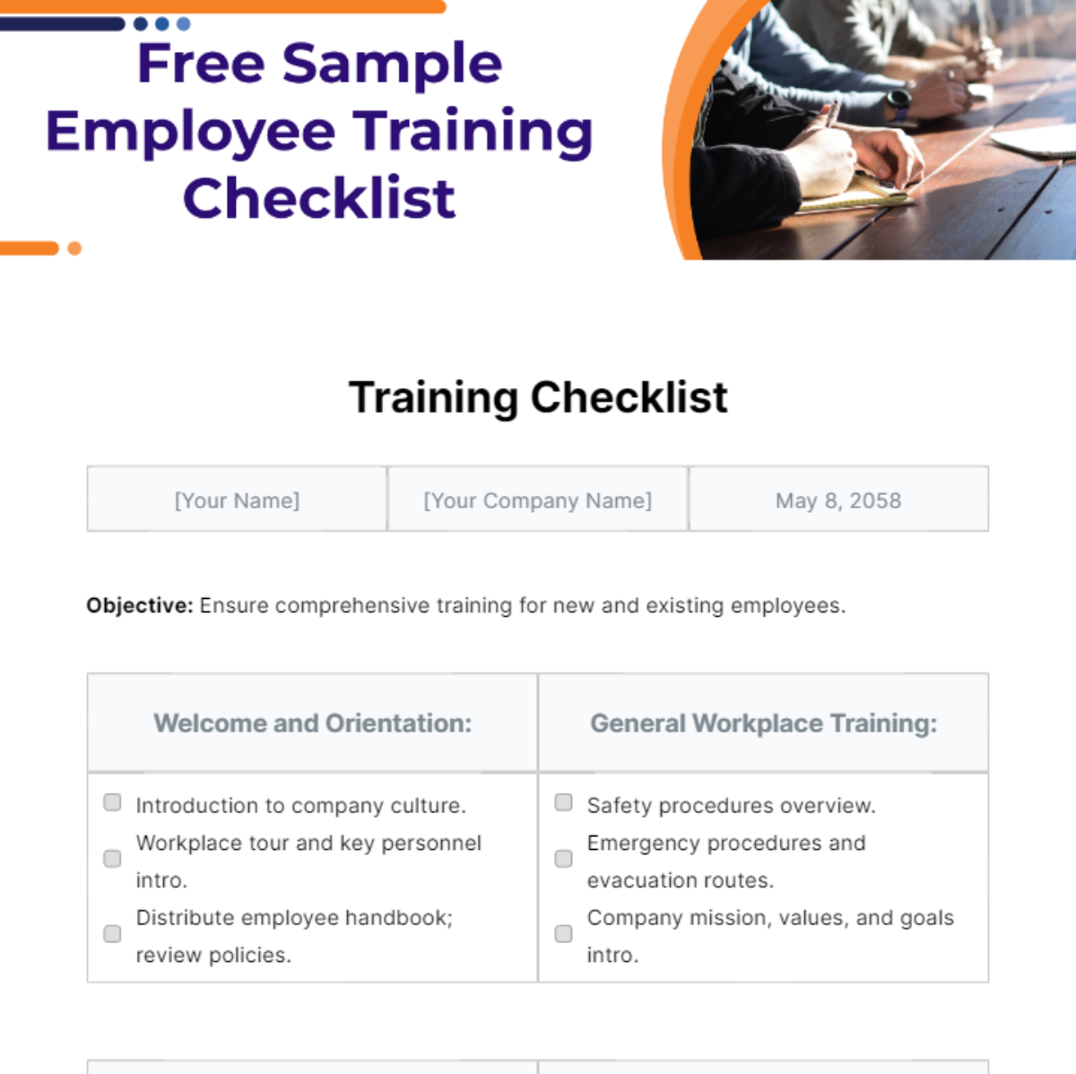 Sample Employee Training Checklist  Template