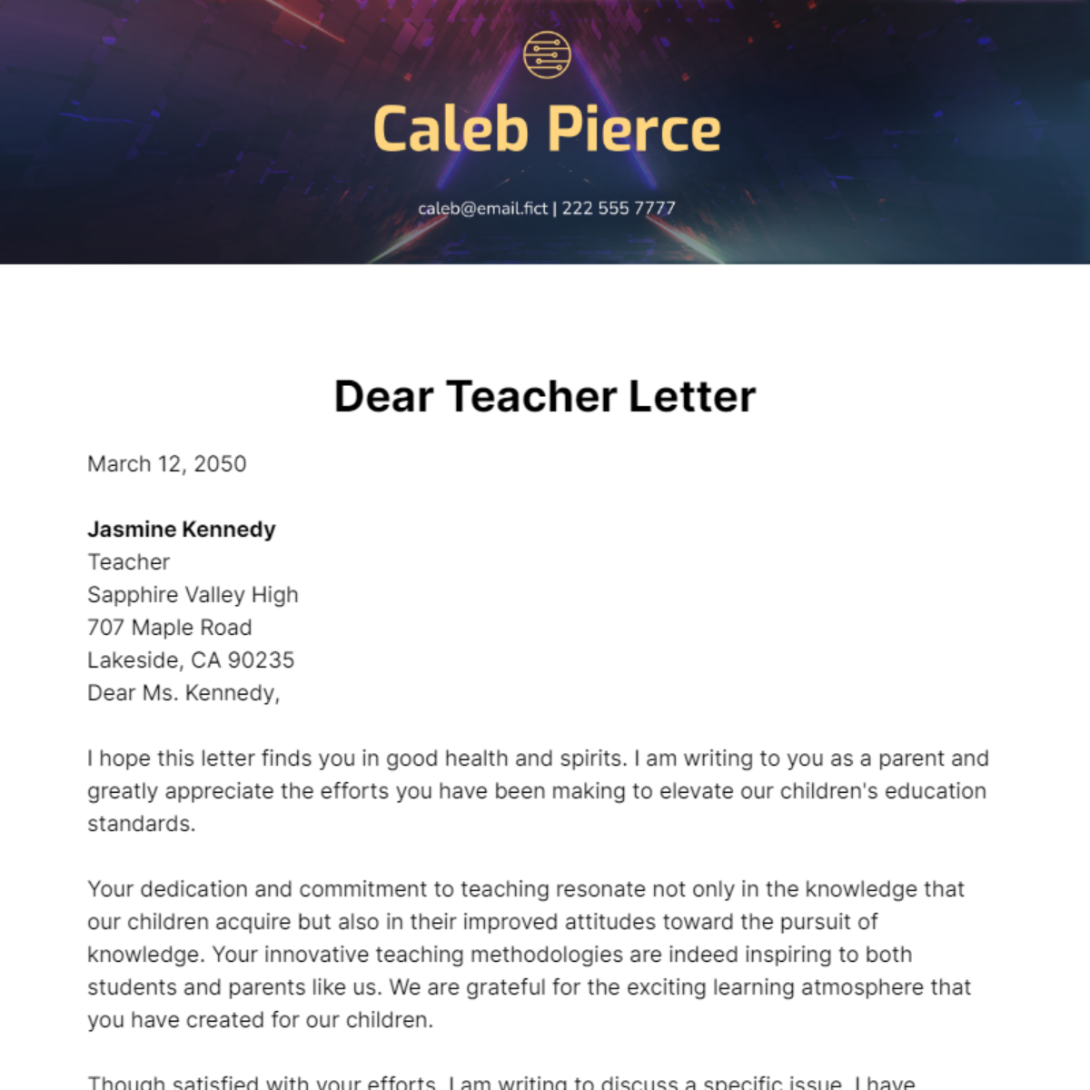Dear Teacher Letter Template