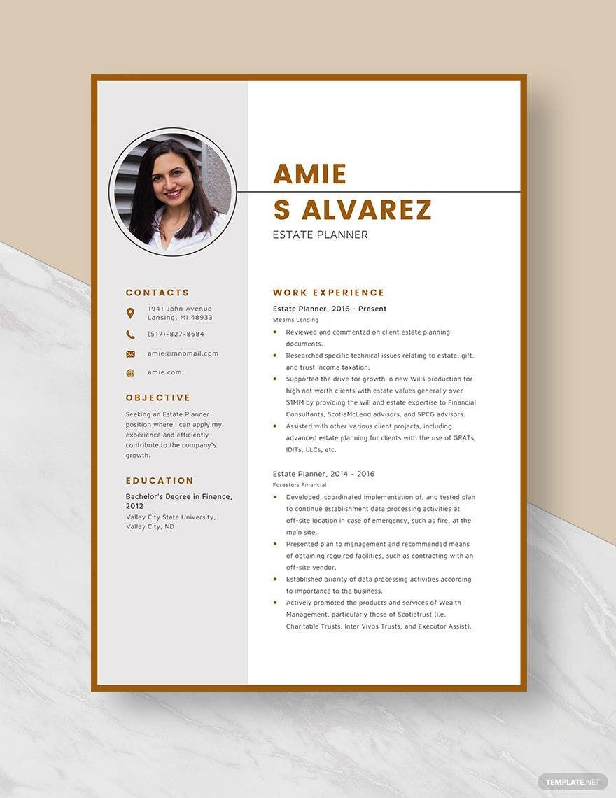 Free Estate Planner Resume in Word, Apple Pages
