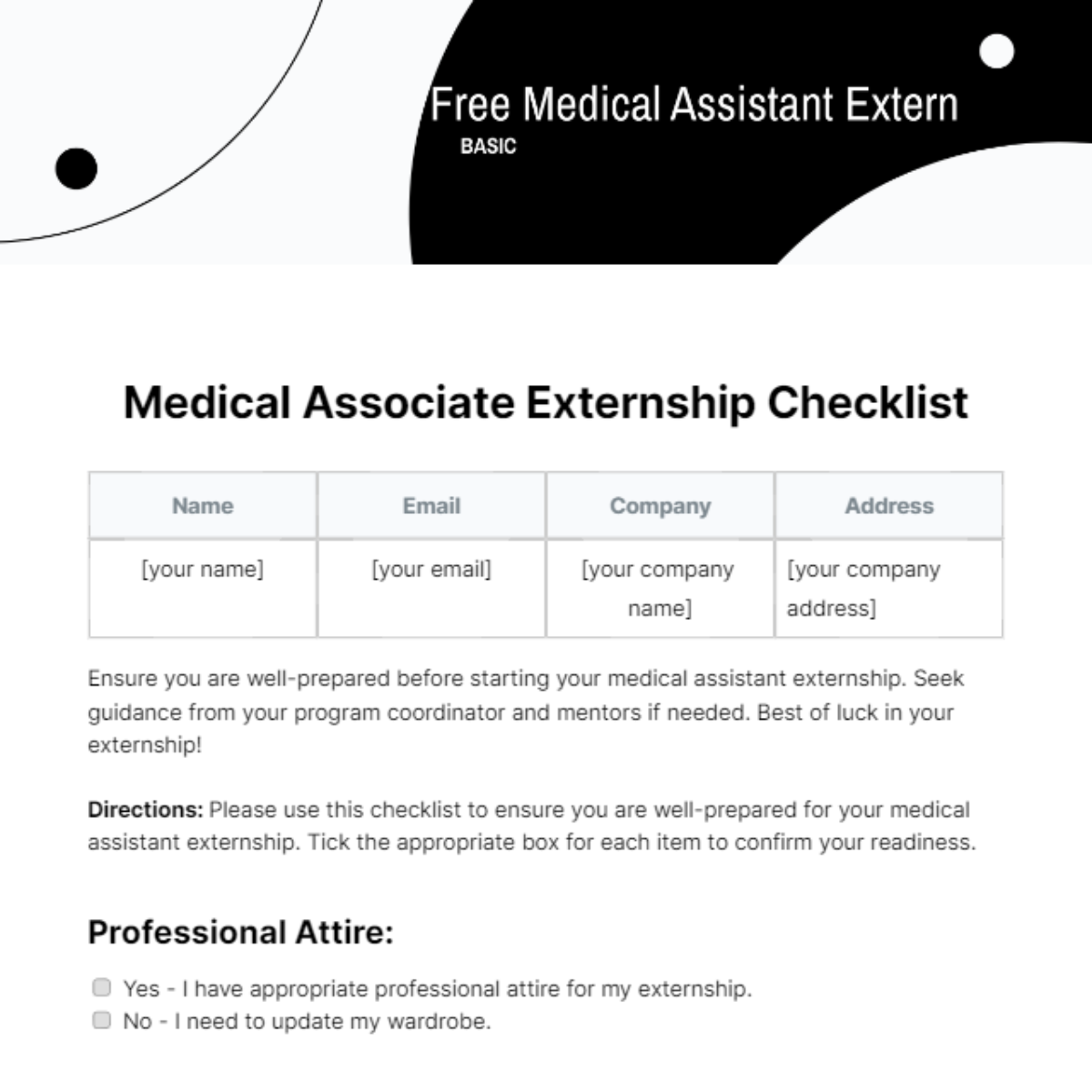 Free Medical Assistant Extern Checklist Template