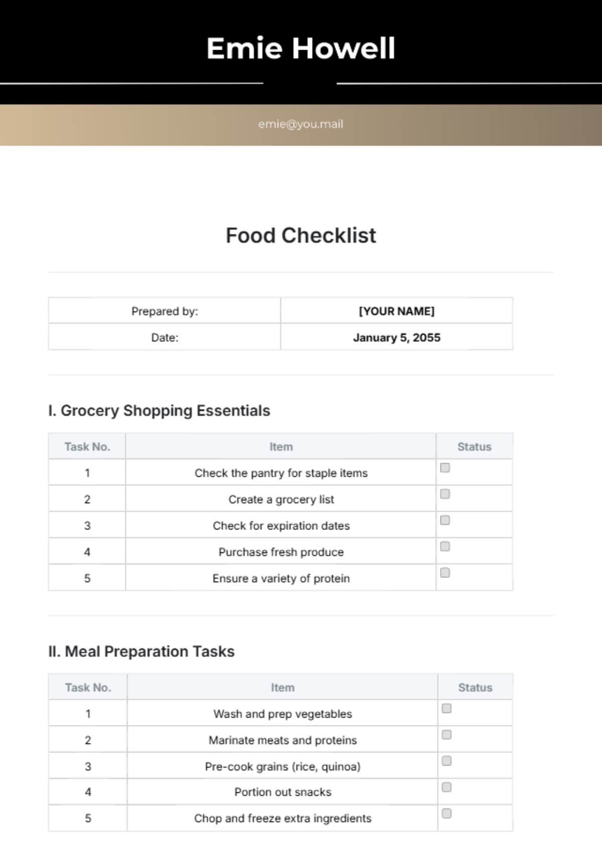 Food Checklist Template - Edit Online & Download