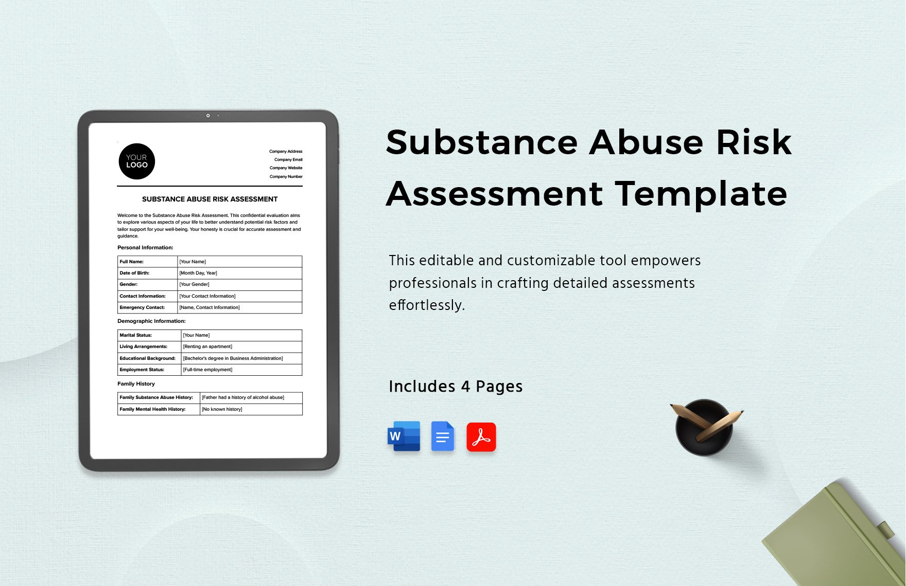 Substance Abuse Risk Assessment Template in Word, Google Docs, PDF