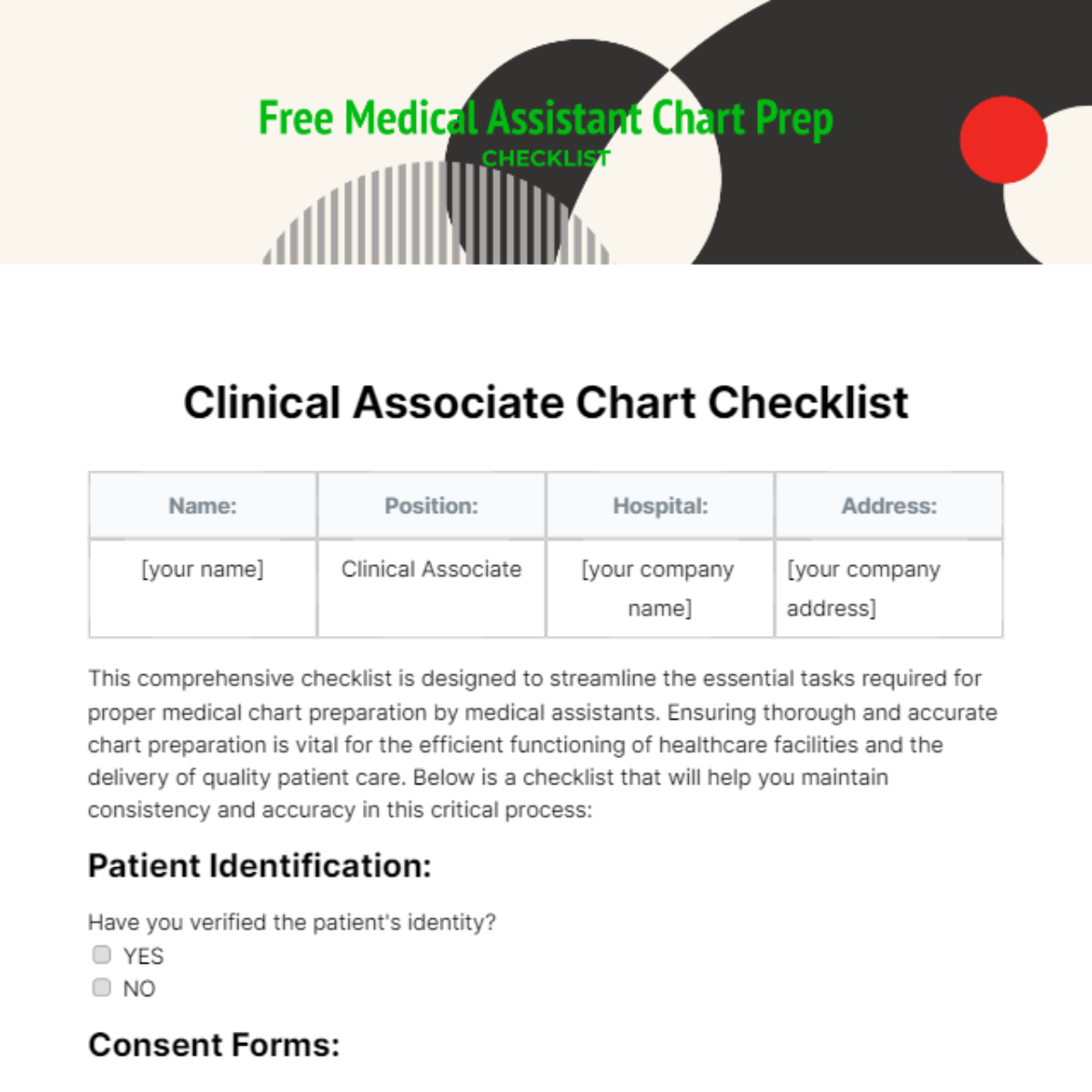 Medical Assistant Chart Prep Checklist Template
