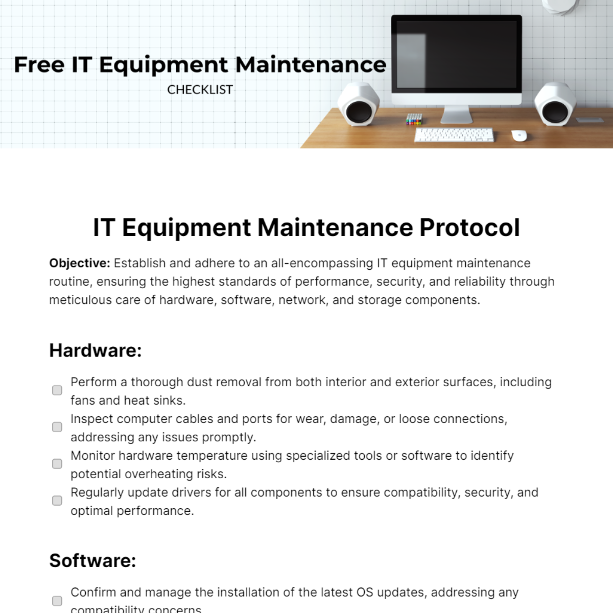 Free IT Equipment Maintenance Checklist Template