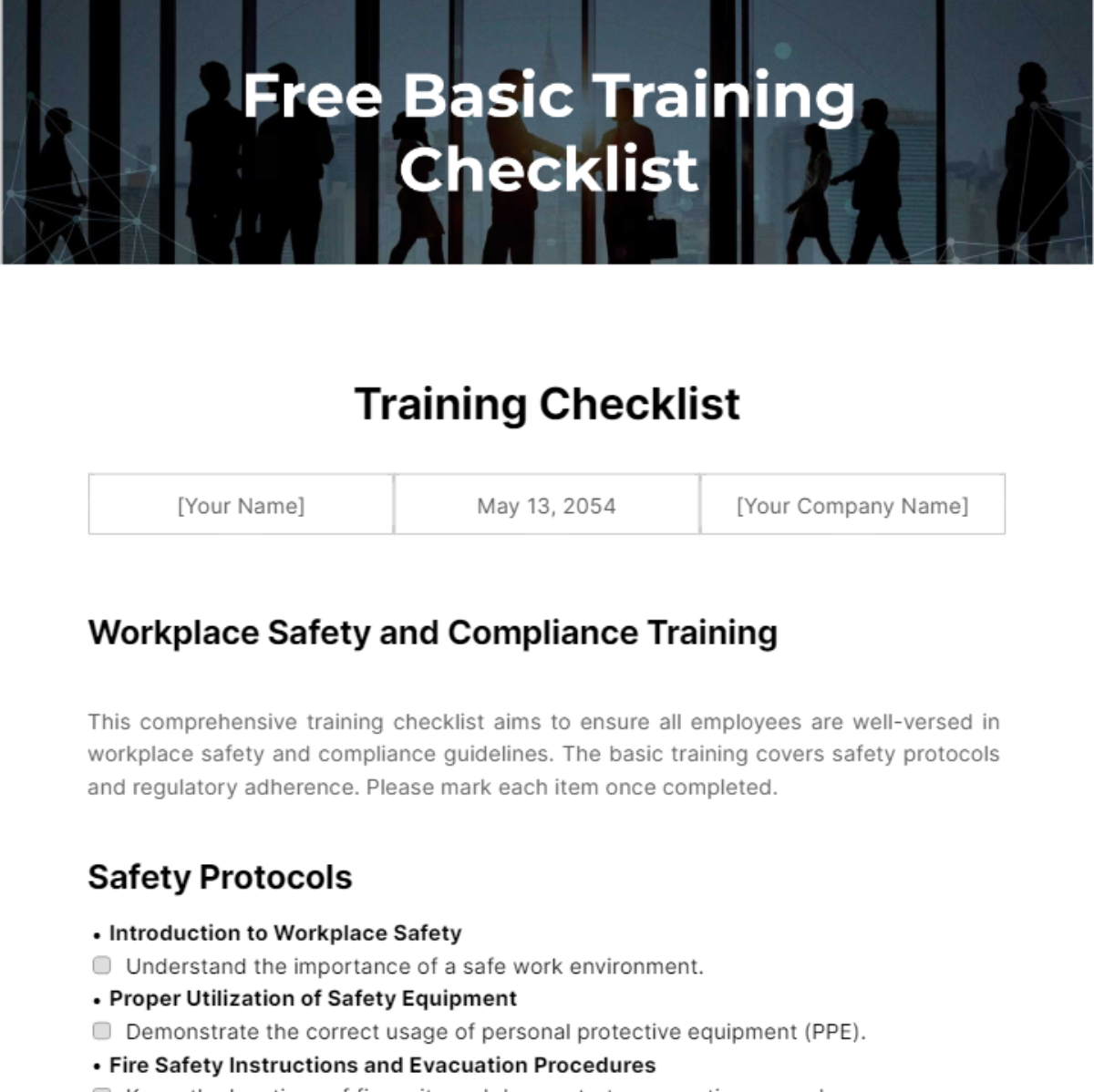 Free Basic Training Checklist Template