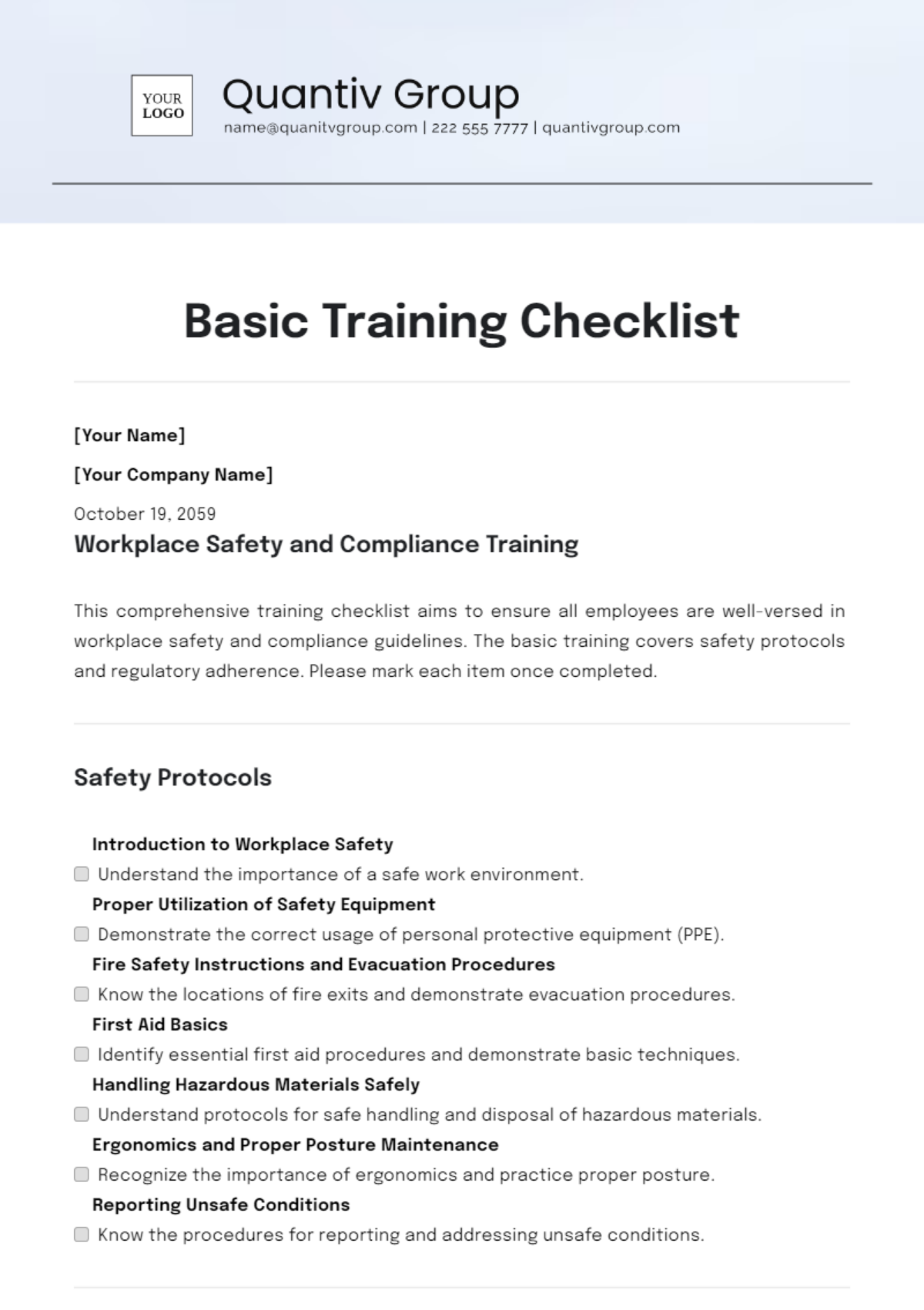 Basic Training Checklist Template - Edit Online & Download