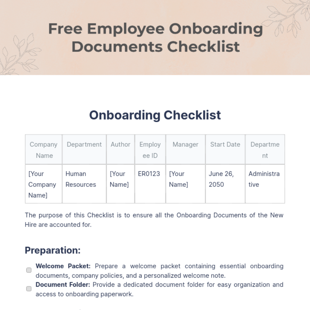 Free Employee Onboarding Documents Checklist Template