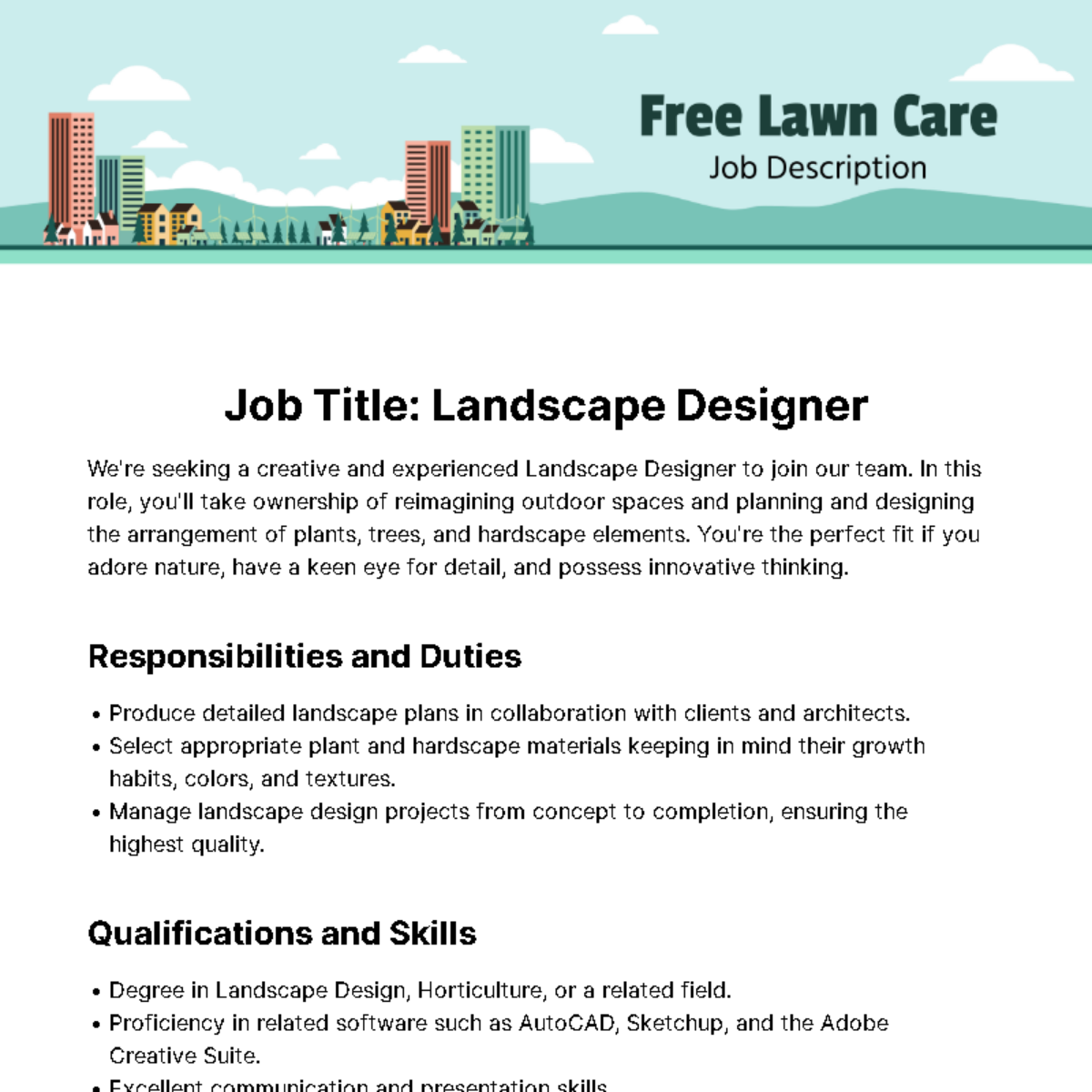 Lawn Care Job Description Template