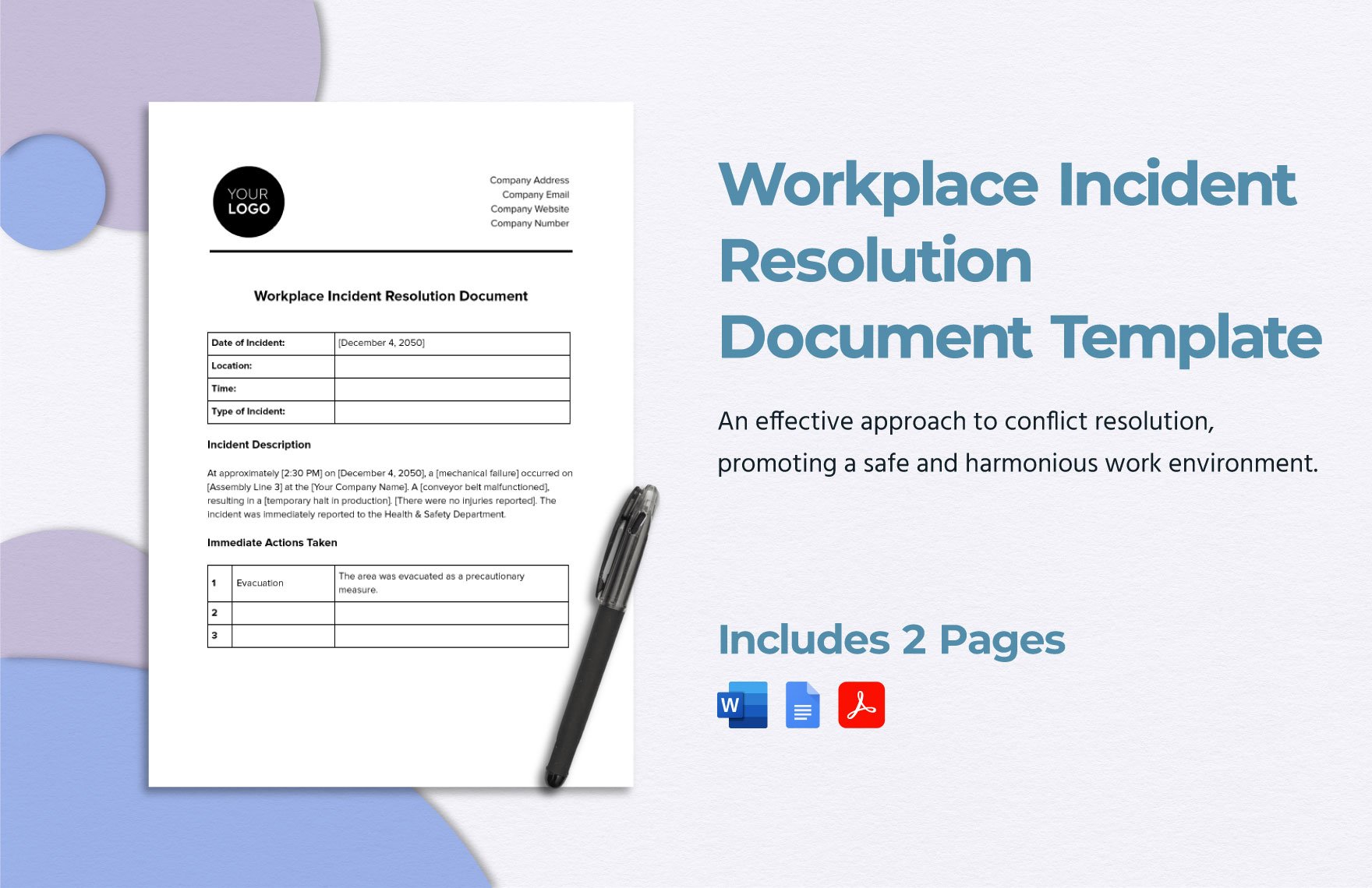 Workplace Incident Resolution Document Template