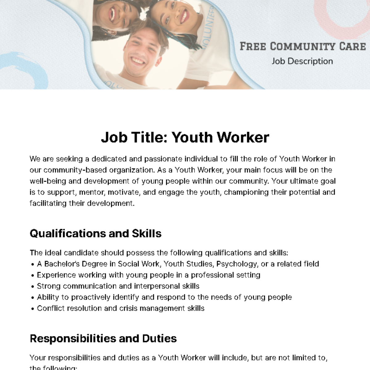 Free Community Care Job Description Template