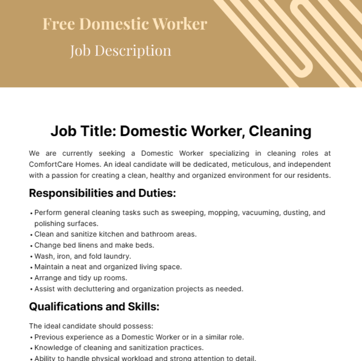 Domestic Worker Job Description Template Edit Online Download 