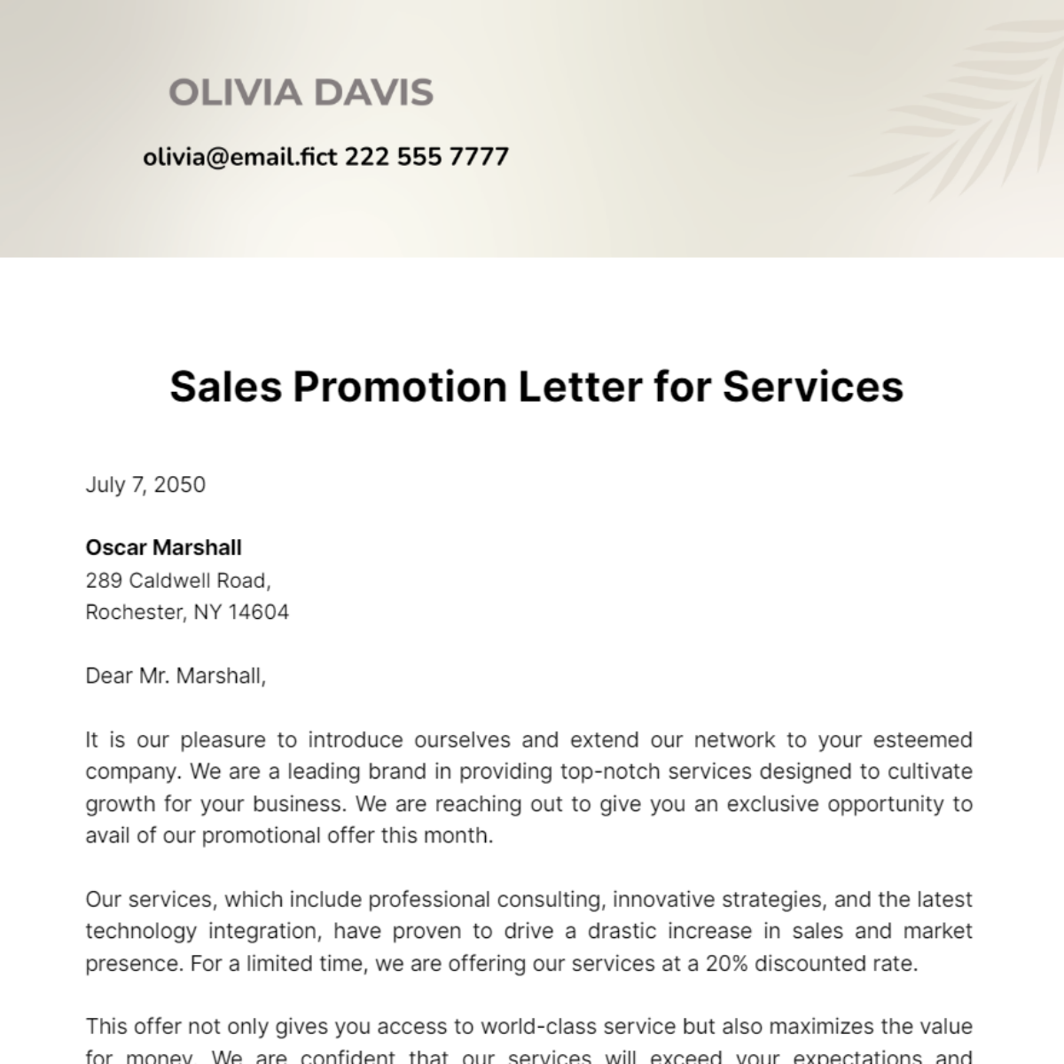Free Sales Promotion Letter for Services Template