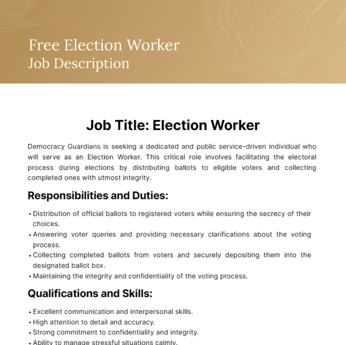 Free Election Worker Job Description Template