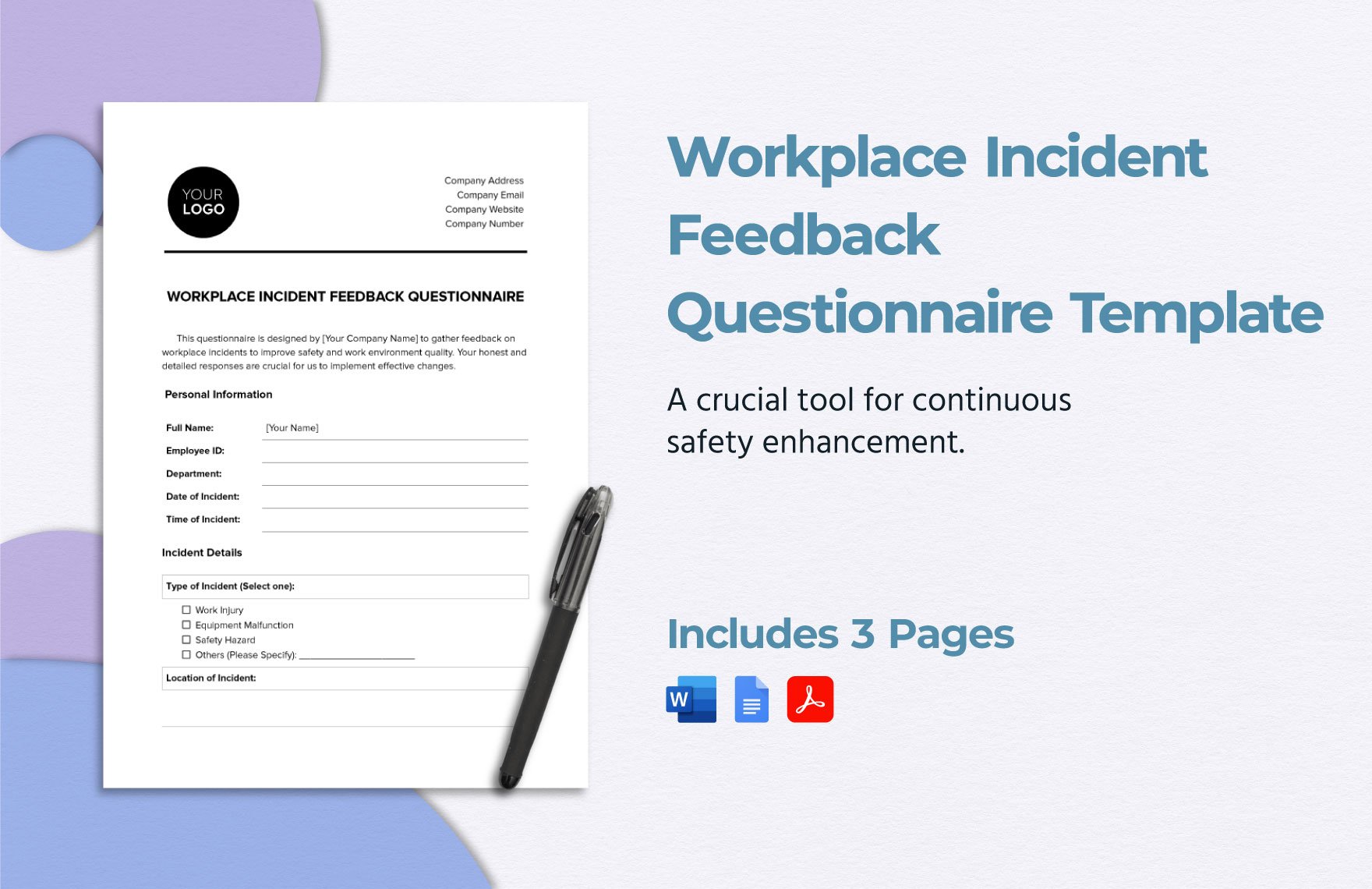 Workplace Incident Feedback Questionnaire Template in Word, Google Docs, PDF