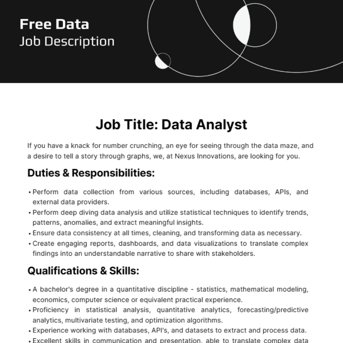 Free Data Job Description Template