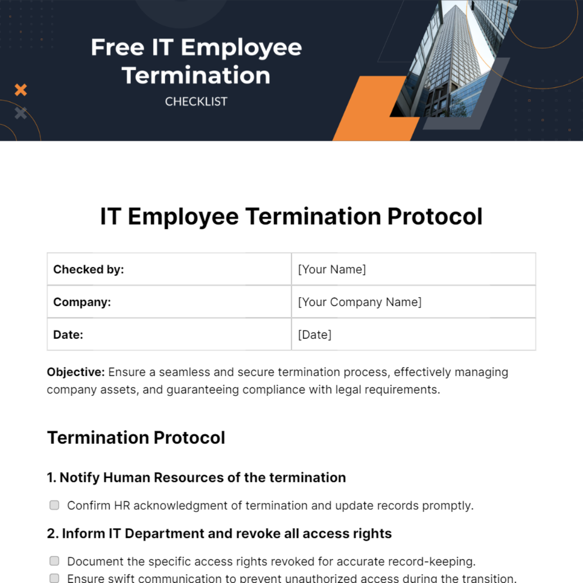 Free IT Employee Termination Checklist Template