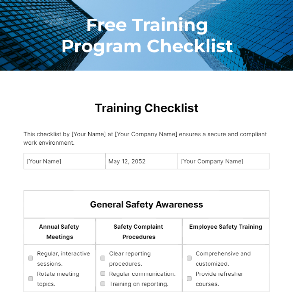 Training Program Checklist Template