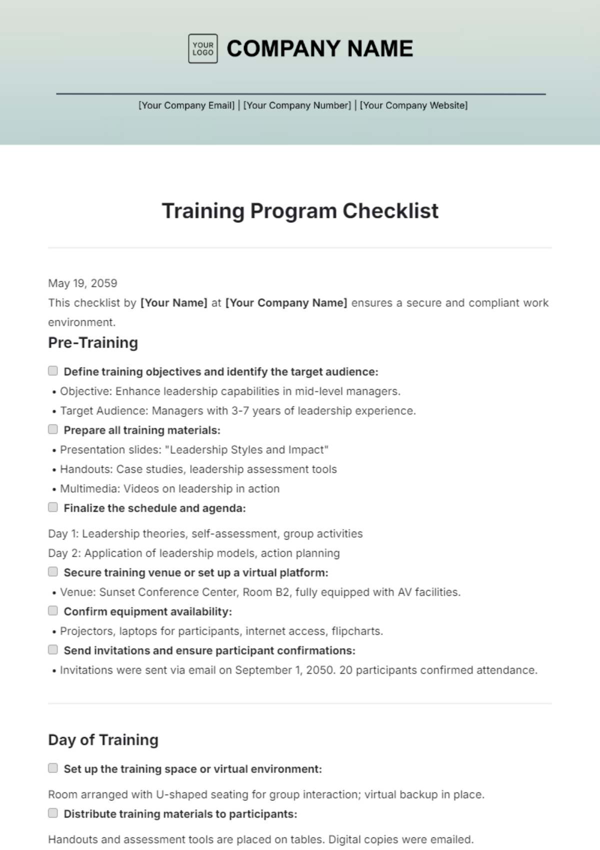 Training Program Checklist Template - Edit Online & Download